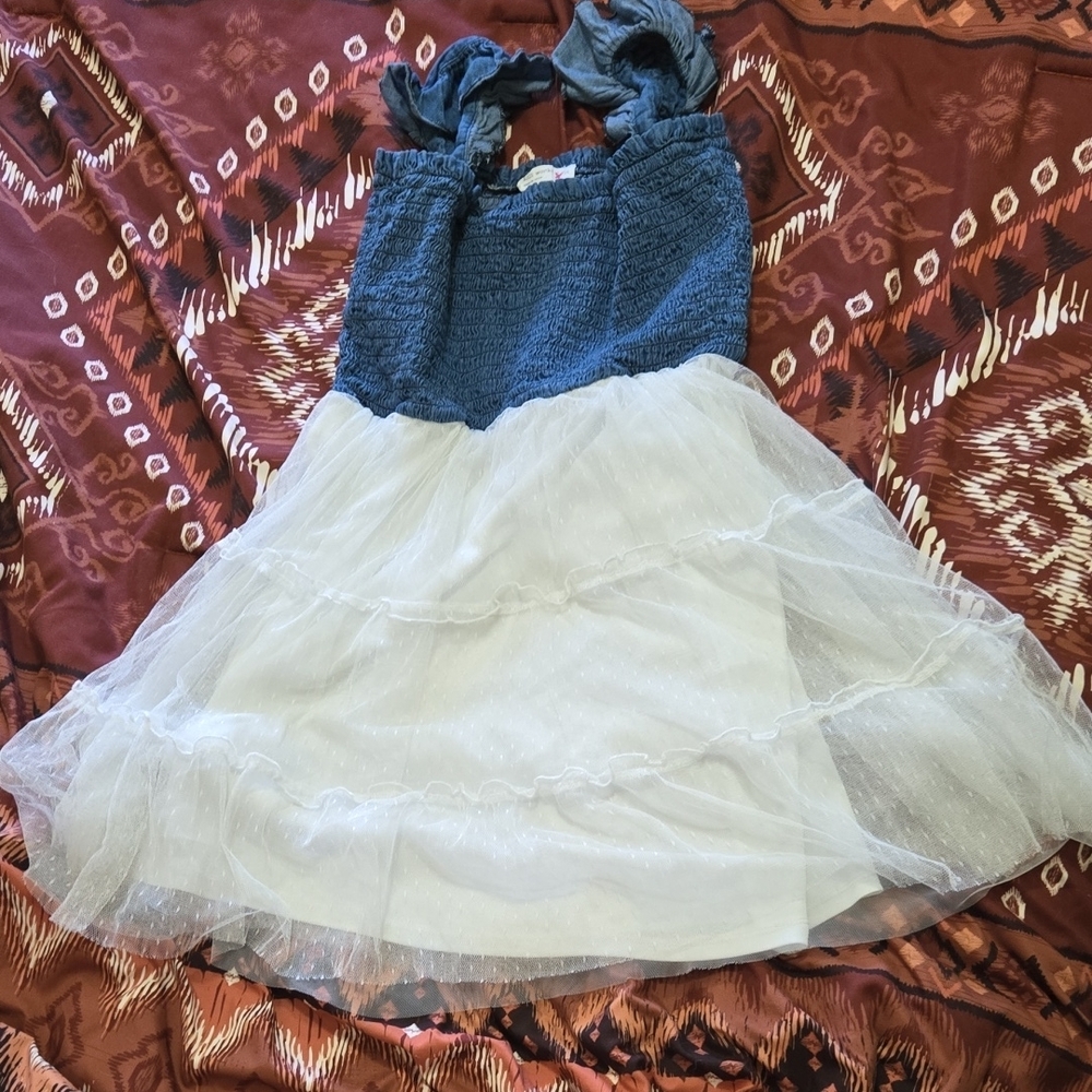 Charming Blue and White Kids Dress